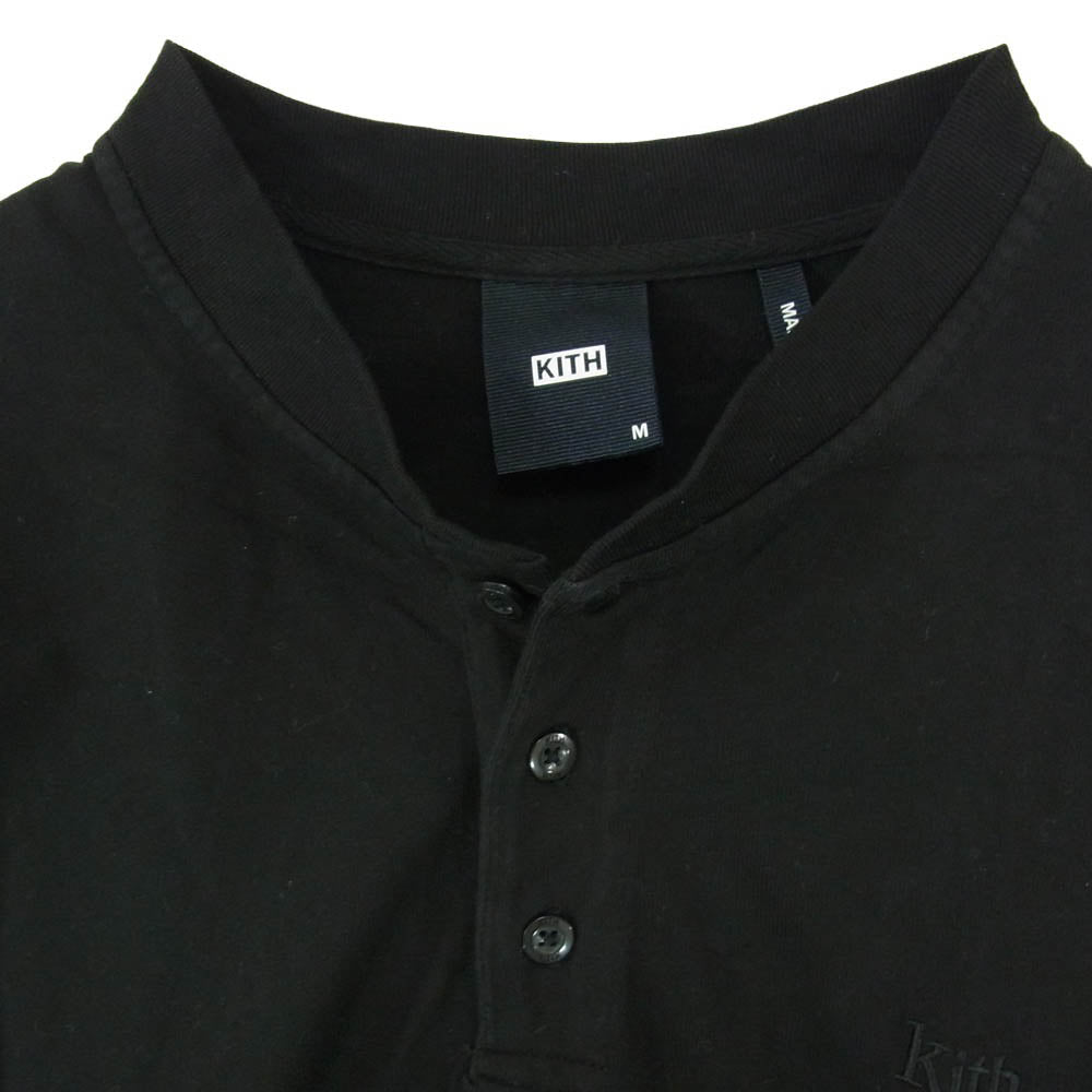 KITH キス 21-070-060-0022 ロゴ刺繍 ヘンリーネック 長袖 Tシャツ カットソー ブラック系 M【中古】
