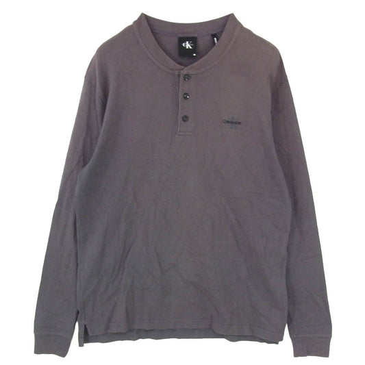 CALVIN KLEIN カルバンクライン KITH キス 胸ロゴ刺繍 ヘンリーネック 長袖 Tシャツ カットソー グレー系 M【中古】