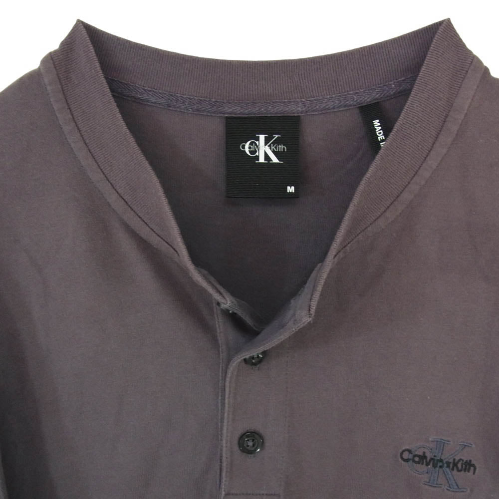 CALVIN KLEIN カルバンクライン KITH キス 胸ロゴ刺繍 ヘンリーネック 長袖 Tシャツ カットソー グレー系 M【中古】