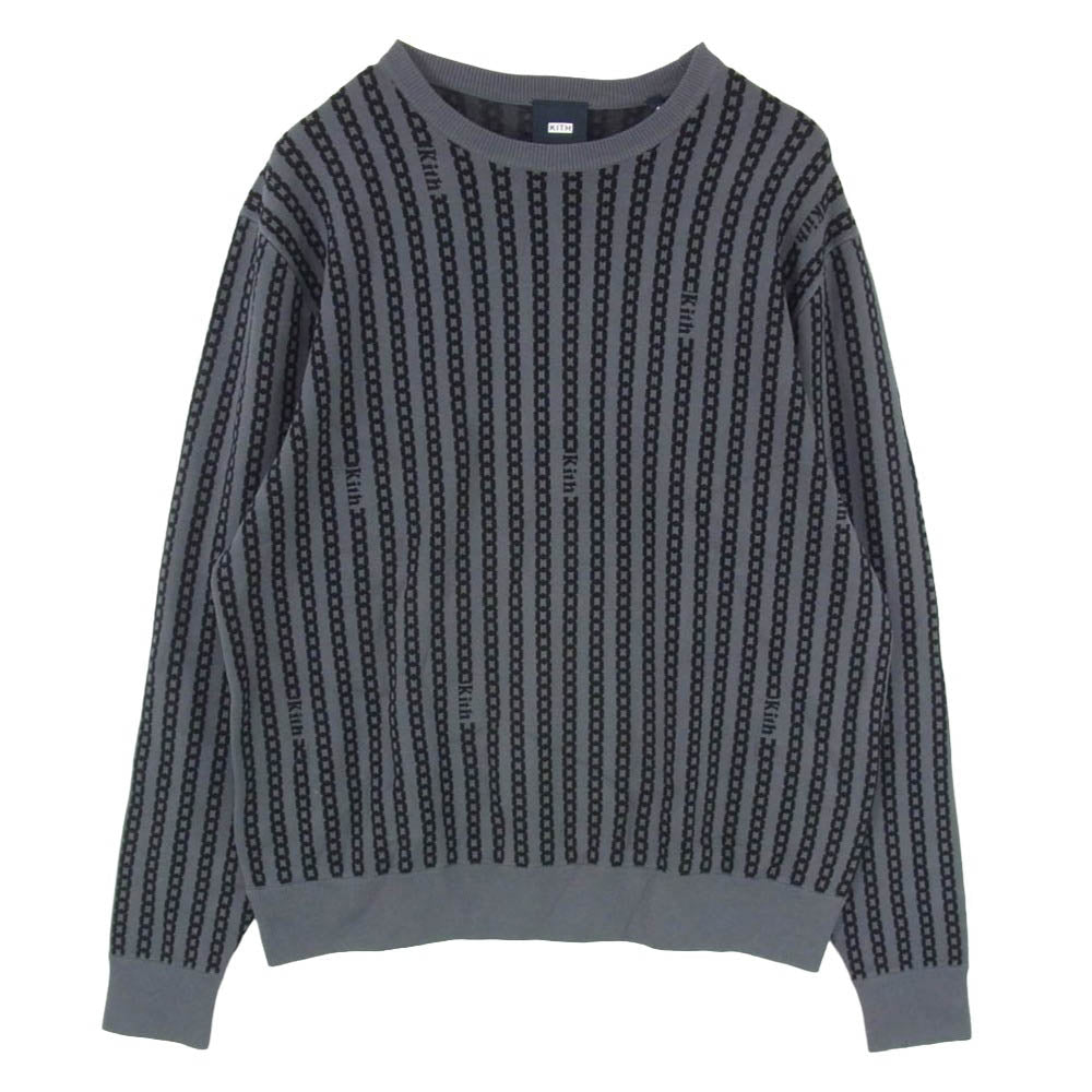 KITH キス 21-080-060-0001 クルーネック チェーンロゴジャカード プルオーバー ニット セーター グレー系 M【美品】【中古】