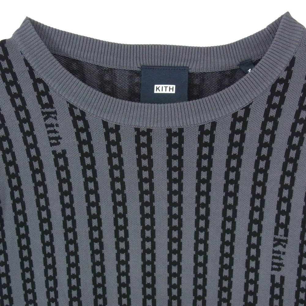 KITH キス 21-080-060-0001 クルーネック チェーンロゴジャカード プルオーバー ニット セーター グレー系 M【美品】【中古】