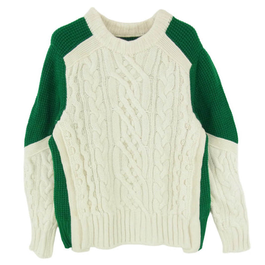 Sacai サカイ 21AW 21-02779M KNIT HOLIDAY COLLECTION サイド スリット ケーブル ニット セーター グリーン系 1【中古】