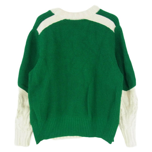 Sacai サカイ 21AW 21-02779M KNIT HOLIDAY COLLECTION サイド スリット ケーブル ニット セーター グリーン系 1【中古】