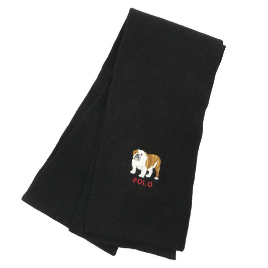 POLO RALPH LAUREN ポロ・ラルフローレン bulldog ブルドッグ 刺繍 ニット マフラー 黒系 ブラック系【中古】
