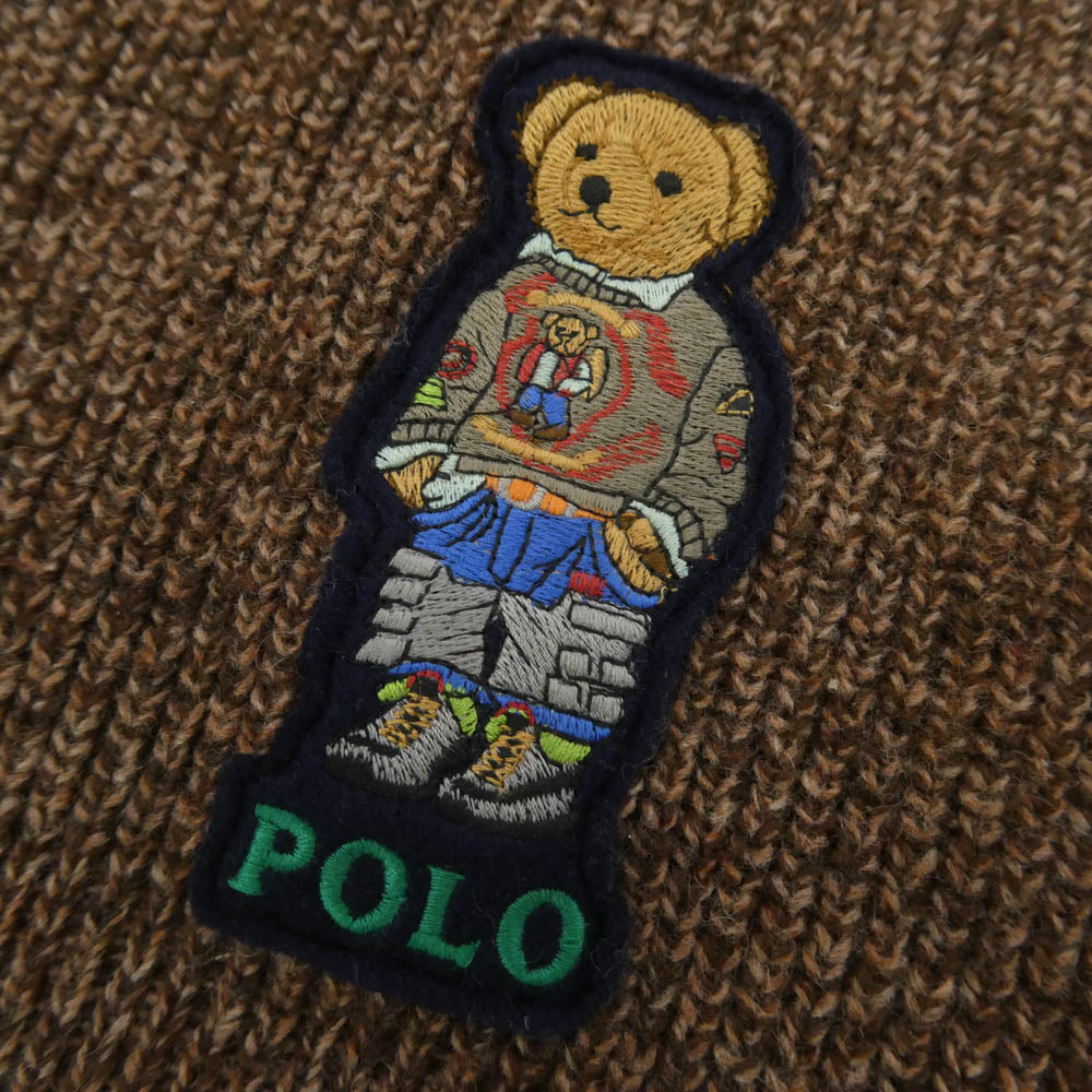 POLO RALPH LAUREN ポロ・ラルフローレン ポロベア 刺繍 ニット マフラー 茶系 ブラウン系 183cm×25.5cm【中古】