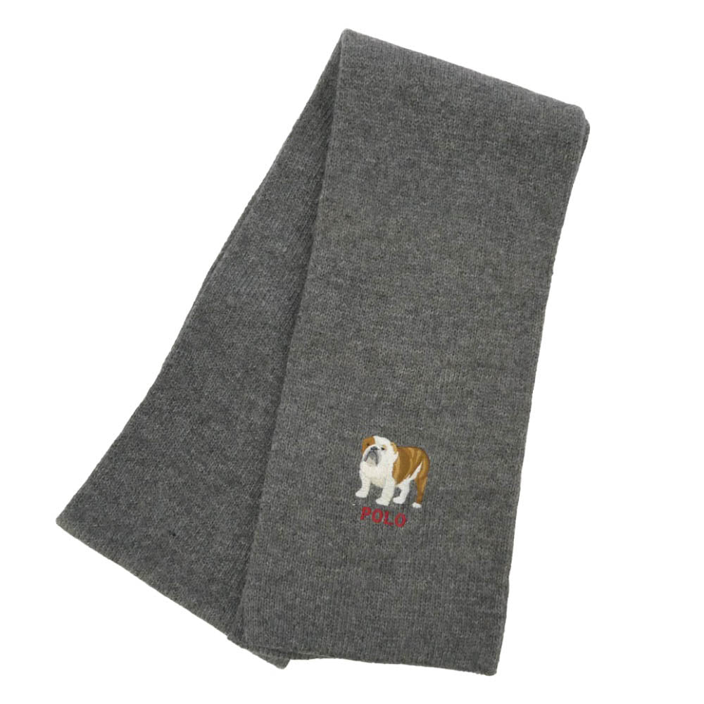 POLO RALPH LAUREN ポロ・ラルフローレン bulldog ブルドッグ 刺繍 ニット マフラー グレー系【中古】