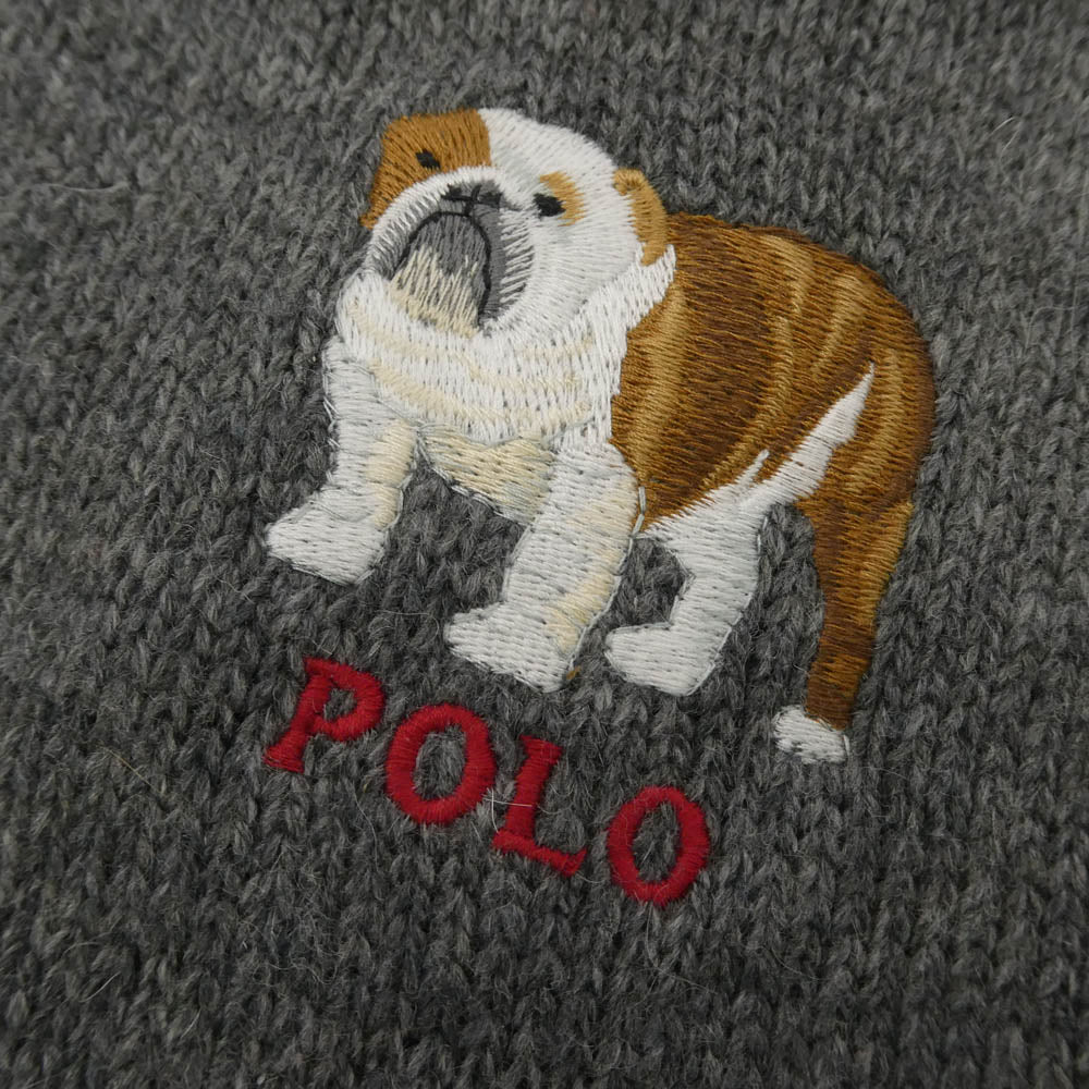 POLO RALPH LAUREN ポロ・ラルフローレン bulldog ブルドッグ 刺繍 ニット マフラー グレー系【中古】