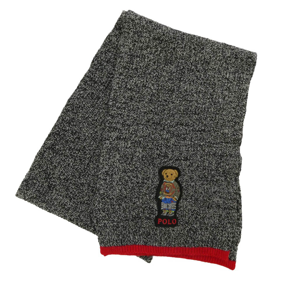 POLO RALPH LAUREN ポロ・ラルフローレン ポロベア 刺繍 ニット マフラー グレー系 183cm×25.5cm【中古】