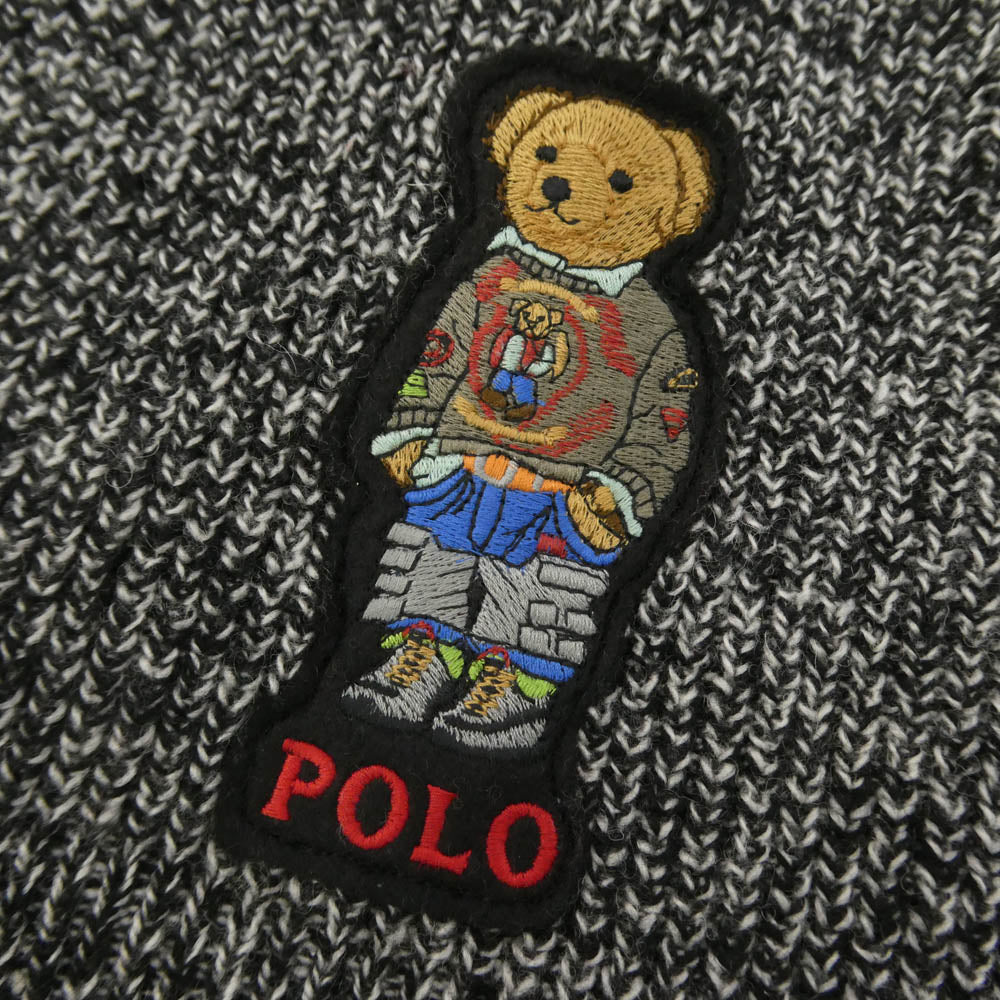 POLO RALPH LAUREN ポロ・ラルフローレン ポロベア 刺繍 ニット マフラー グレー系 183cm×25.5cm【中古】