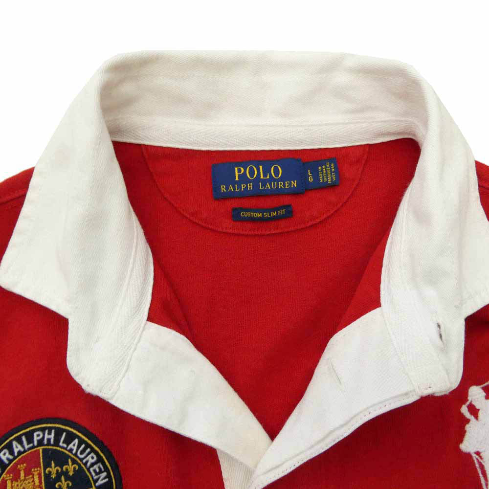 POLO RALPH LAUREN ポロ・ラルフローレン CUSTOM SLIM FIT カスタム スリム フィット 長袖 ラガー シャツ 赤×白×青 レッド系【中古】