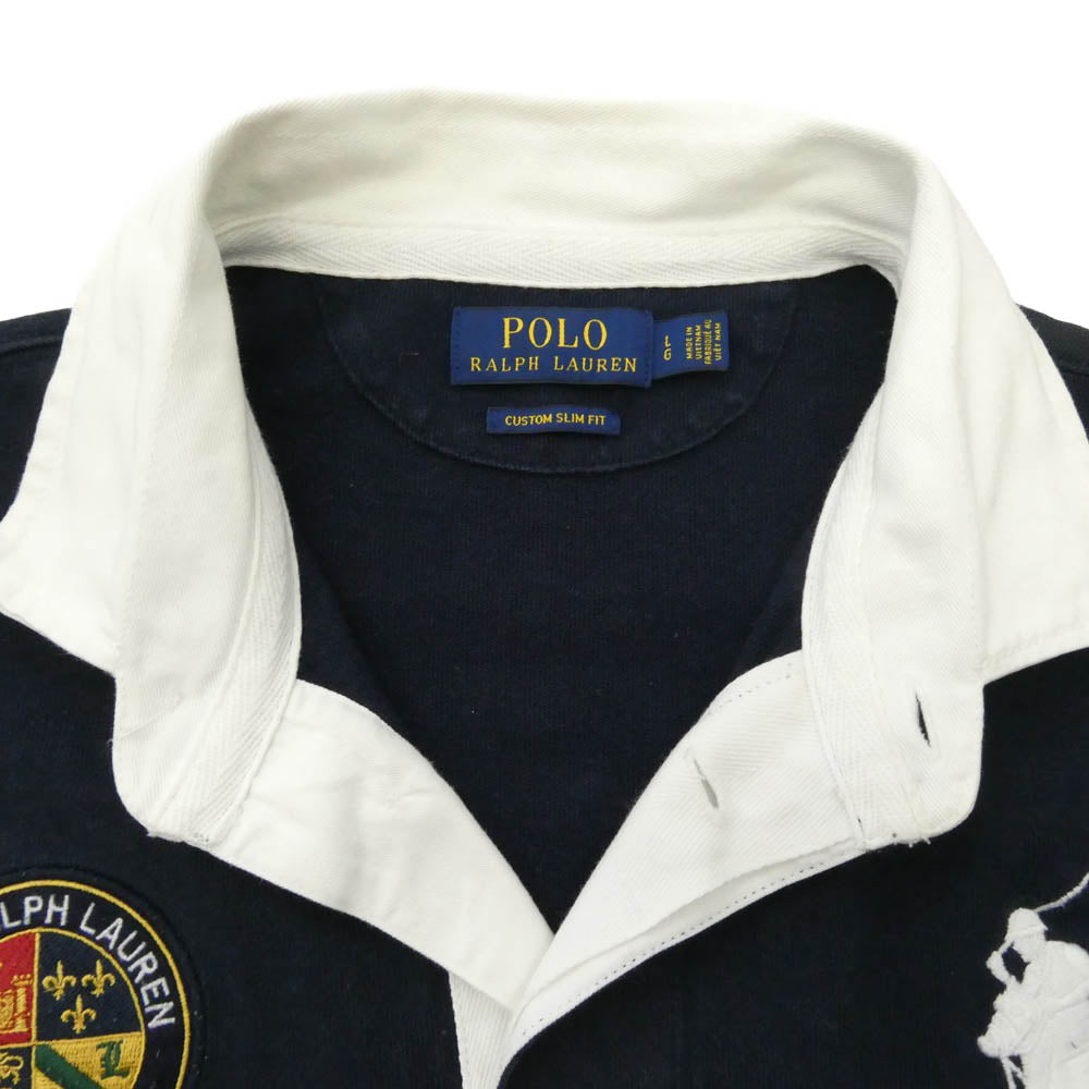 POLO RALPH LAUREN ポロ・ラルフローレン CUSTOM SLIM FIT カスタム スリム フィット 長袖 ラガー シャツ トリコロール ホワイト系 ネイビー系 レッド系 L【中古】