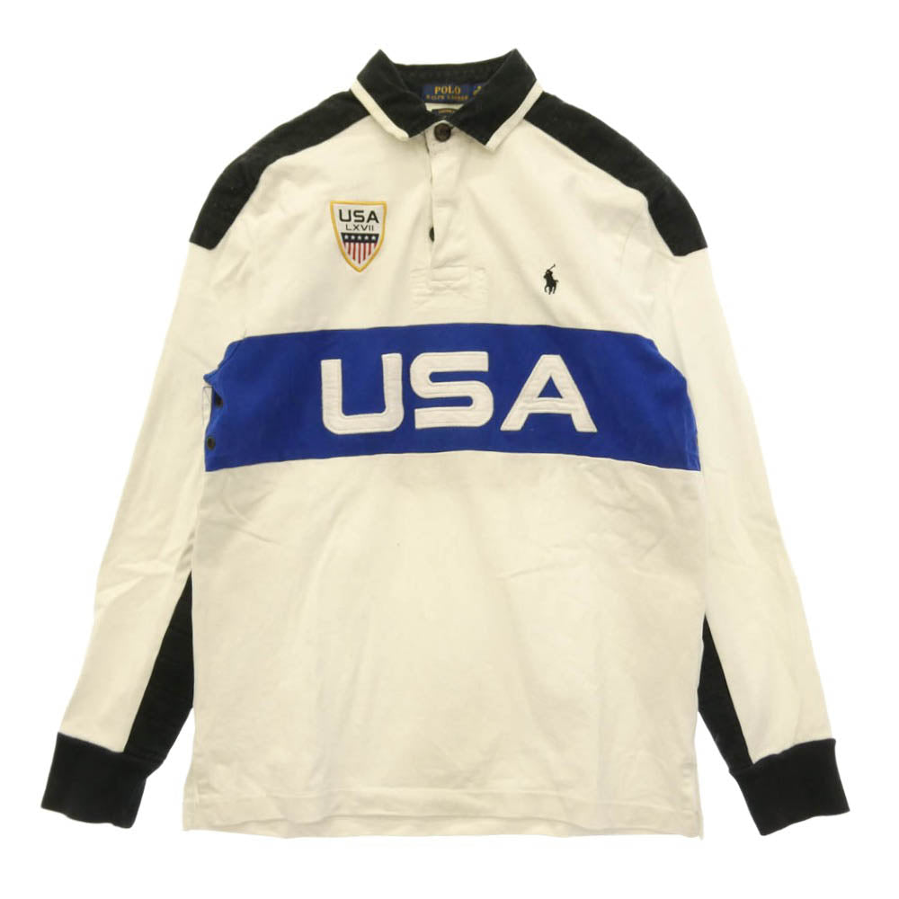 POLO RALPH LAUREN ポロ・ラルフローレン CUSTOM FIT カスタムフィット 長袖 ラガー シャツ 白系 ホワイト系 ブルー系 M【中古】
