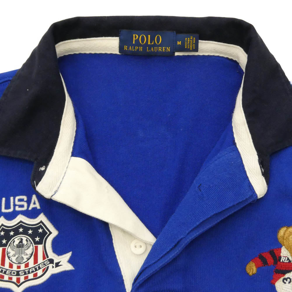 POLO RALPH LAUREN ポロ・ラルフローレン ポロベア 長袖 ラガー シャツ 青系 ブルー系 M【中古】