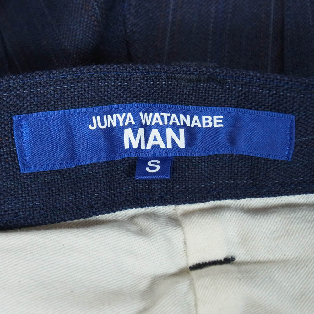 JUNYA WATANABE COMME des GARCONS MAN ジュンヤワタナベコムデギャルソンマン 26SS AD2025 WQ-P025 WOOL STRIPE ウールストライプ バイカー スラックスパンツ ネイビー系 S【中古】