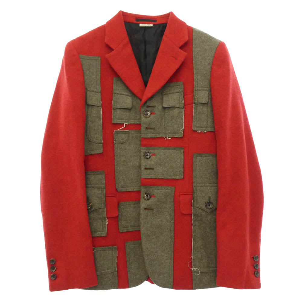 COMME des GARCONS HOMME PLUS コムデギャルソンオムプリュス 25AW AD2025 PP-J036 PATCHWORK WOOL パッチワーク ウール テーラードジャケット レッド系 グレー系 S【中古】
