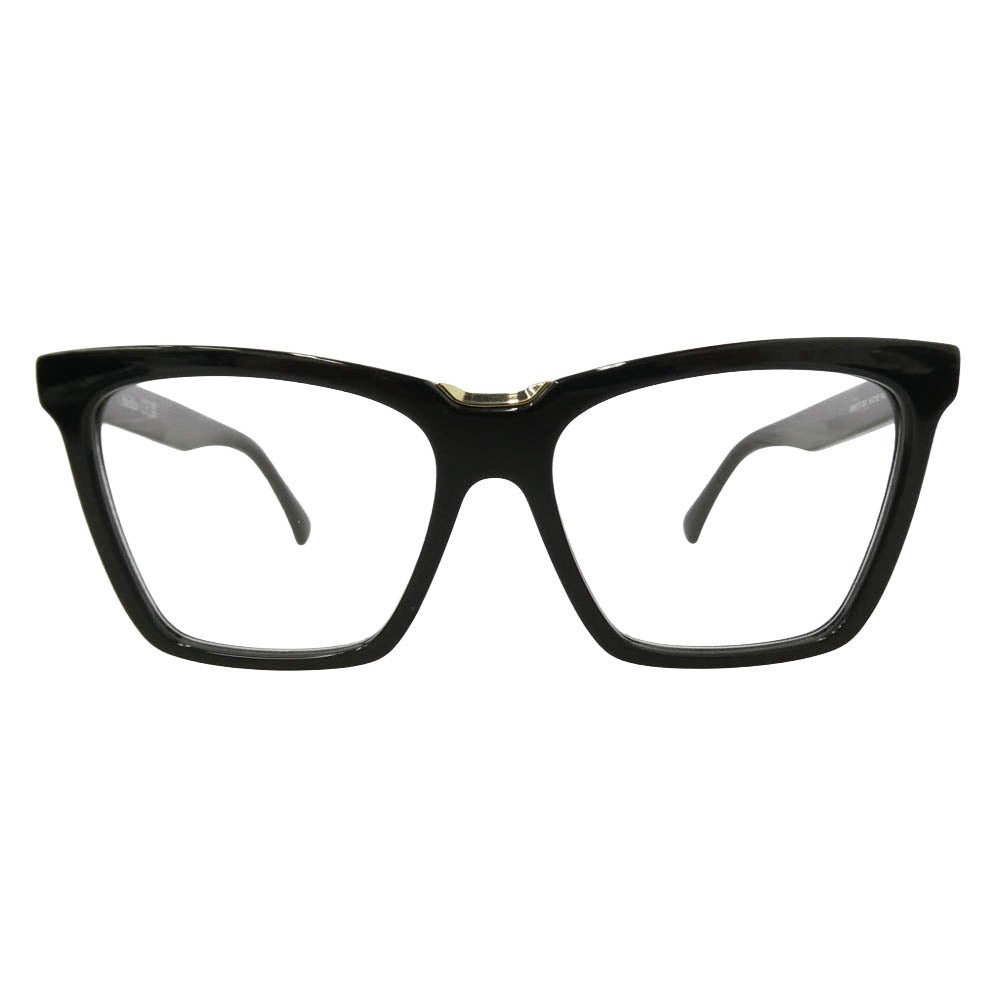 MAX MARA マックスマーラ MM5111 001 ロゴテンプル スクエア フルリム シャイニーブラック アイウェア 眼鏡 フレーム：ブラック系ゴールド系　レンズ：クリア系 54□16【中古】