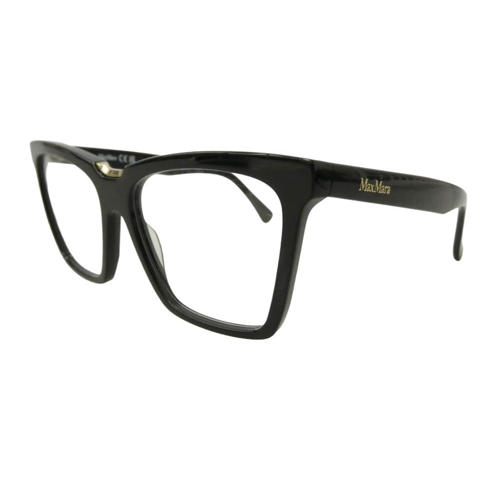 MAX MARA マックスマーラ MM5111 001 ロゴテンプル スクエア フルリム シャイニーブラック アイウェア 眼鏡 フレーム：ブラック系ゴールド系　レンズ：クリア系 54□16【中古】