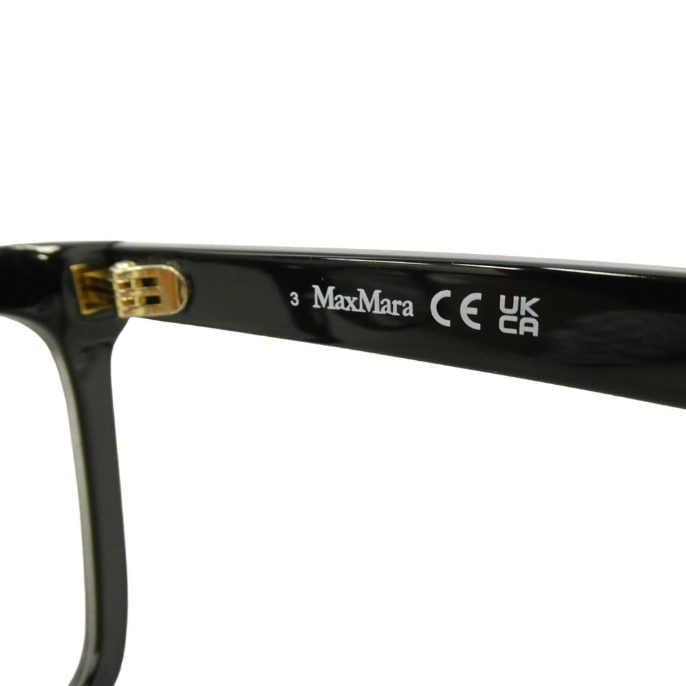 MAX MARA マックスマーラ MM5111 001 ロゴテンプル スクエア フルリム シャイニーブラック アイウェア 眼鏡 フレーム：ブラック系ゴールド系　レンズ：クリア系 54□16【中古】