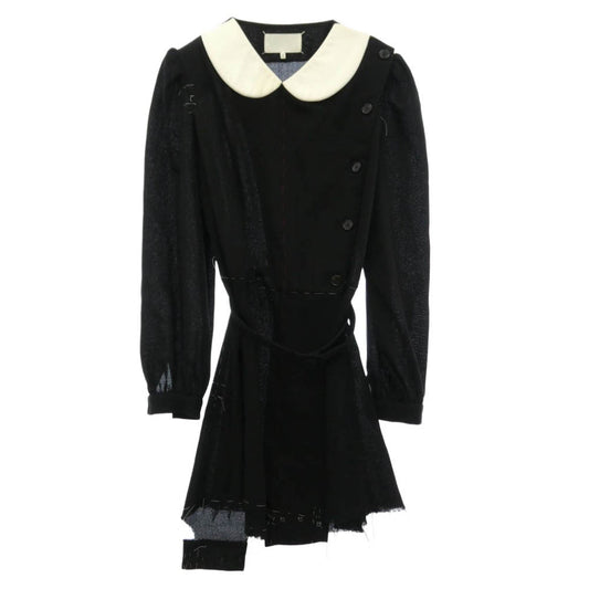 MAISON MARGIELA メゾンマルジェラ 23AW S29FP0132 白タグ Multiwear Dress コントラストステッチ マルチウェア 丸襟 ミニ ドレス ワンピース ブラック系 40【中古】