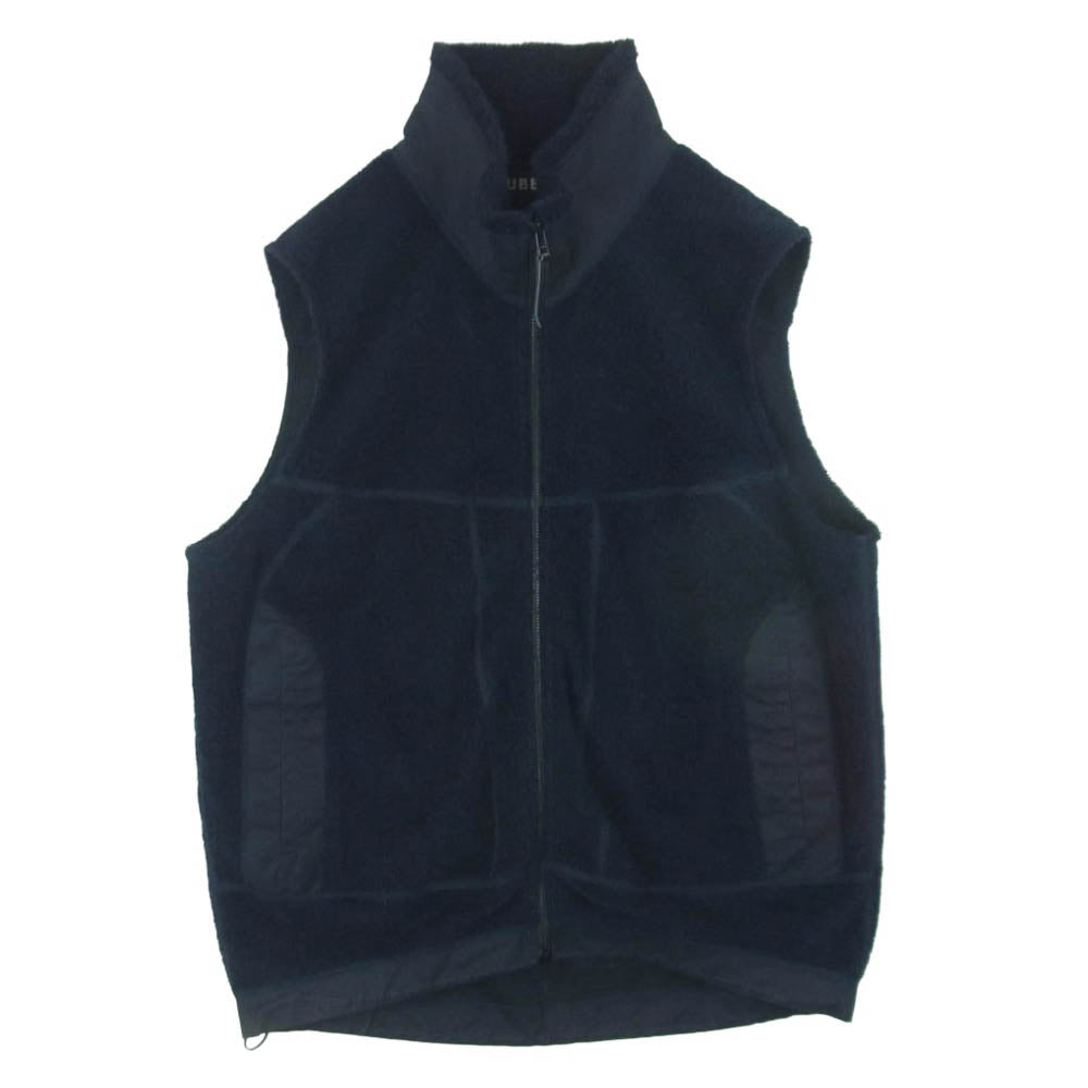 オーベルジュ BIBURY ウール コットン パイル フリース ベスト 日本製 ダークネイビー系 42【中古】