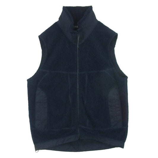 オーベルジュ BIBURY ウール コットン パイル フリース ベスト 日本製 ダークネイビー系 42【中古】