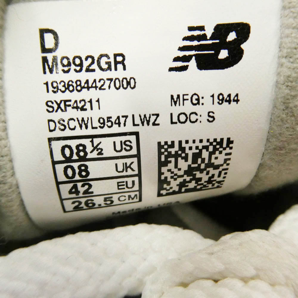 NEW BALANCE ニューバランス M992GR USA製 992 スエード ローカット スニーカー マルチカラー系 26.5cm【中古】