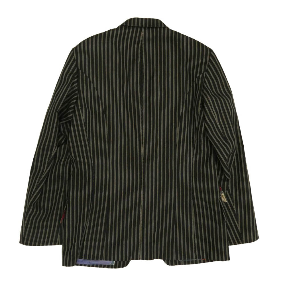 Paul Smith ポール・スミス ウール100％ ストライプ 裏地総柄 ダブルフラップポケット テーラード ジャケット パンツ セットアップ ブラック系 上下:L【中古】