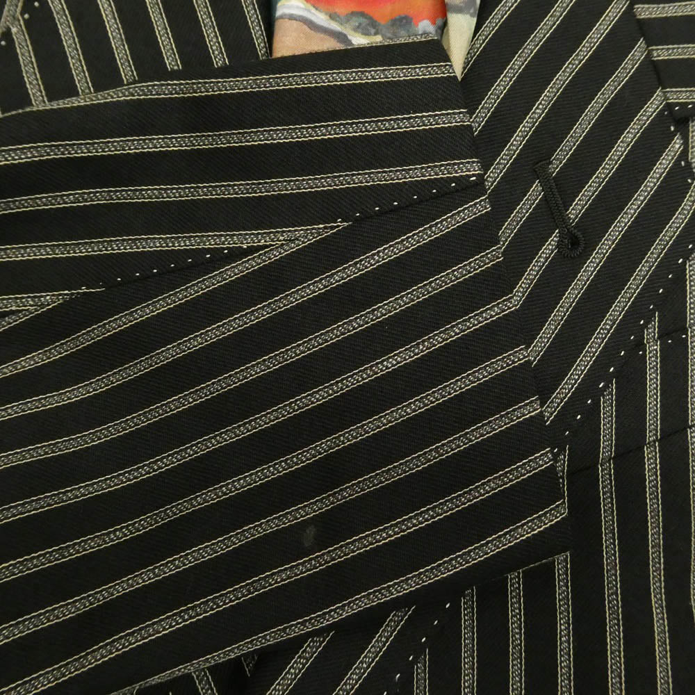 Paul Smith ポール・スミス ウール100％ ストライプ 裏地総柄 ダブルフラップポケット テーラード ジャケット パンツ セットアップ ブラック系 上下:L【中古】