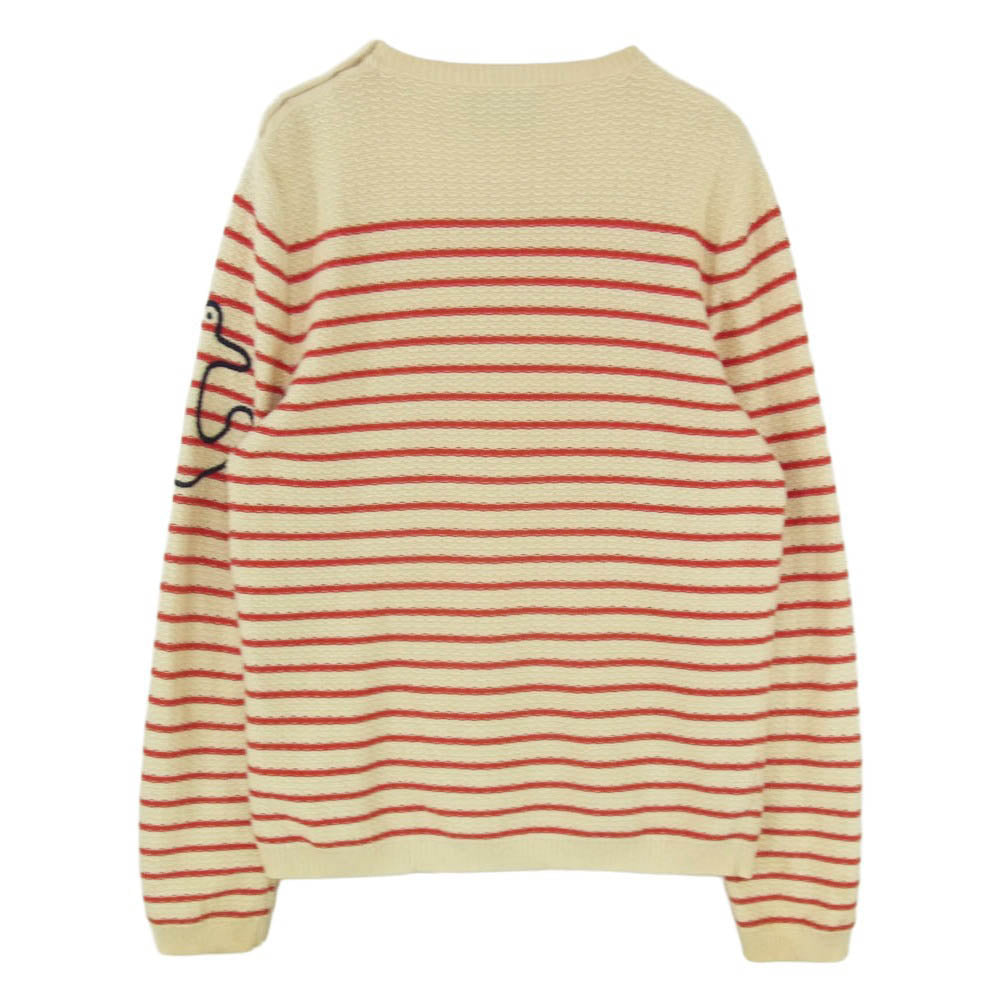 GUCCI グッチ 527947 アンカーエンブロイダリー ショルダーボタン ボーダー ニット セーター レッド系 ベージュ系 S【中古】