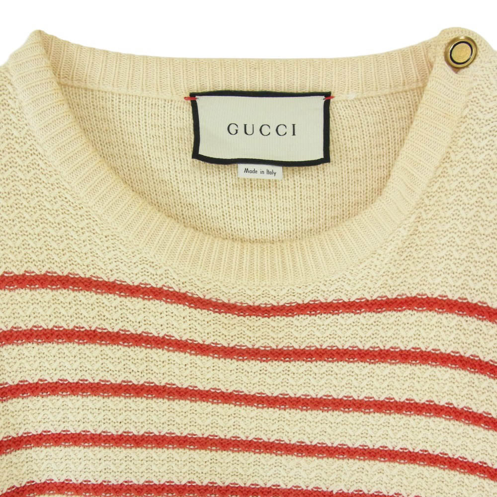 GUCCI グッチ 527947 アンカーエンブロイダリー ショルダーボタン ボーダー ニット セーター レッド系 ベージュ系 S【中古】