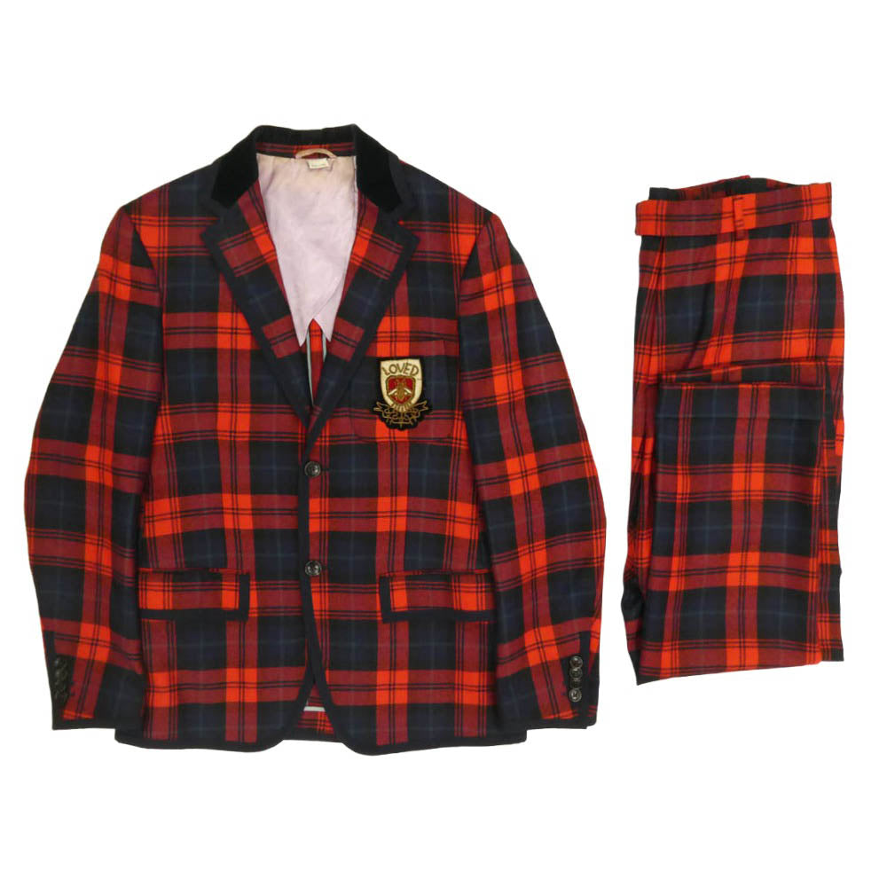 GUCCI グッチ 495139 Z501F LOVED ビーパッチ タータンチェック ジャケット スラックスパンツ セットアップ レッド系 44【中古】