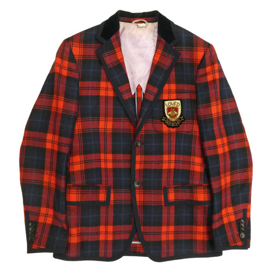 GUCCI グッチ 495139 Z501F LOVED ビーパッチ タータンチェック ジャケット スラックスパンツ セットアップ レッド系 44【中古】