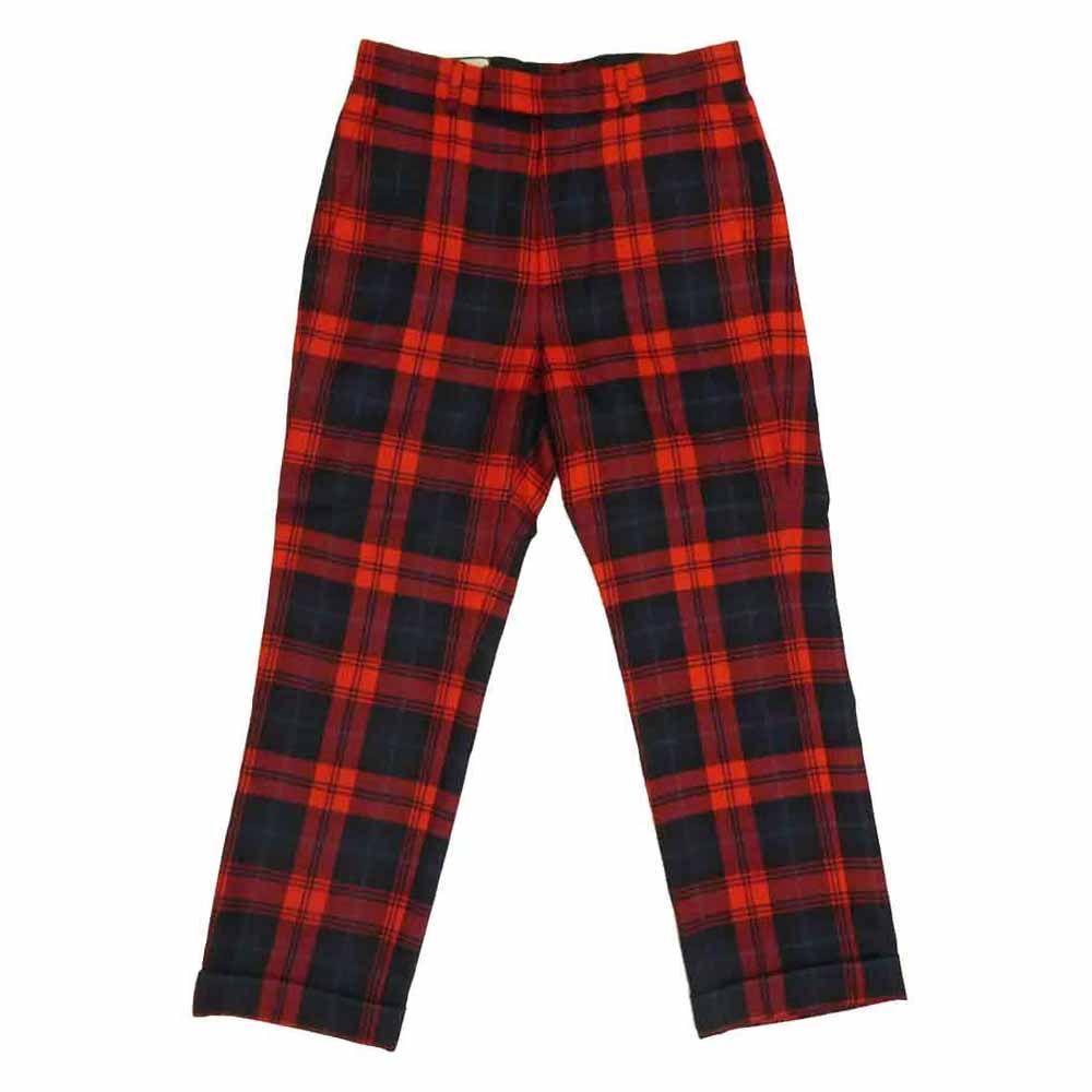 GUCCI グッチ 495139 Z501F LOVED ビーパッチ タータンチェック ジャケット スラックスパンツ セットアップ レッド系 44【中古】