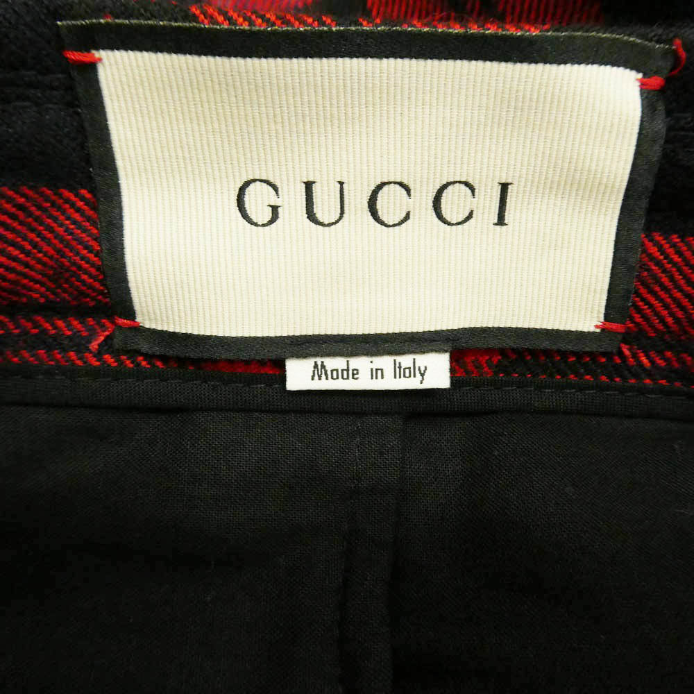 GUCCI グッチ 495139 Z501F LOVED ビーパッチ タータンチェック ジャケット スラックスパンツ セットアップ レッド系 44【中古】