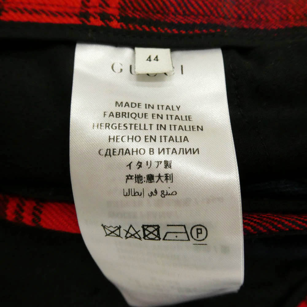 GUCCI グッチ 495139 Z501F LOVED ビーパッチ タータンチェック ジャケット スラックスパンツ セットアップ レッド系 44【中古】
