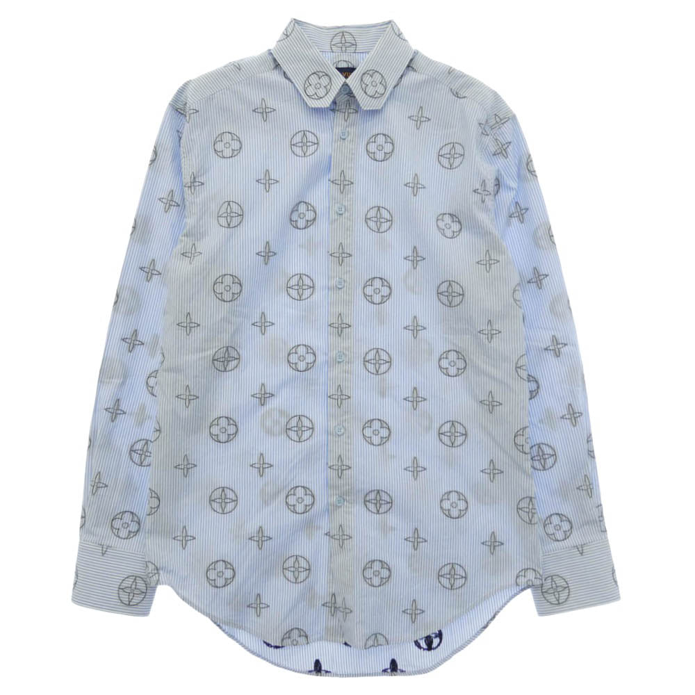 LOUIS VUITTON ルイ・ヴィトン 21SS RM211MZQJHKS17W プレイスド グラフィック モノグラム フラワー 総柄 ストライプ 長袖 シャツ ライトブルー系 XS【中古】