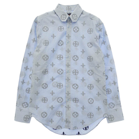 LOUIS VUITTON ルイ・ヴィトン 21SS RM211MZQJHKS17W プレイスド グラフィック モノグラム フラワー 総柄 ストライプ 長袖 シャツ ライトブルー系 XS【中古】
