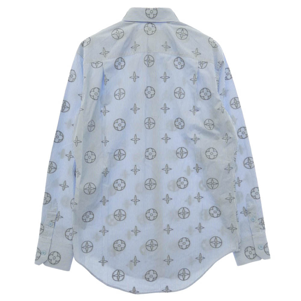 LOUIS VUITTON ルイ・ヴィトン 21SS RM211MZQJHKS17W プレイスド グラフィック モノグラム フラワー 総柄 ストライプ 長袖 シャツ ライトブルー系 XS【中古】