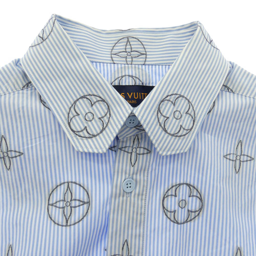 LOUIS VUITTON ルイ・ヴィトン 21SS RM211MZQJHKS17W プレイスド グラフィック モノグラム フラワー 総柄 ストライプ 長袖 シャツ ライトブルー系 XS【中古】