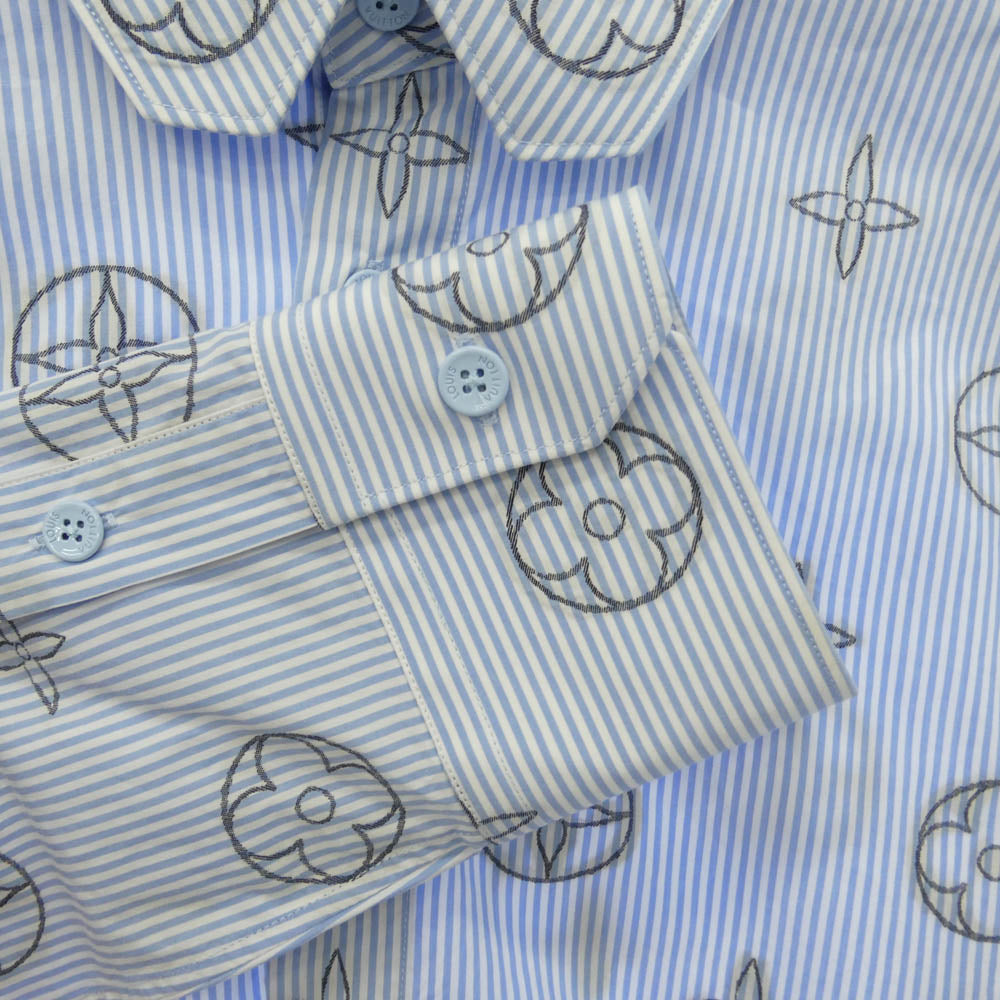 LOUIS VUITTON ルイ・ヴィトン 21SS RM211MZQJHKS17W プレイスド グラフィック モノグラム フラワー 総柄 ストライプ 長袖 シャツ ライトブルー系 XS【中古】