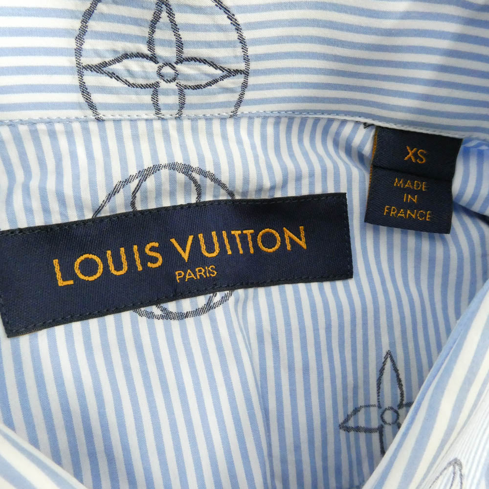LOUIS VUITTON ルイ・ヴィトン 21SS RM211MZQJHKS17W プレイスド グラフィック モノグラム フラワー 総柄 ストライプ 長袖 シャツ ライトブルー系 XS【中古】