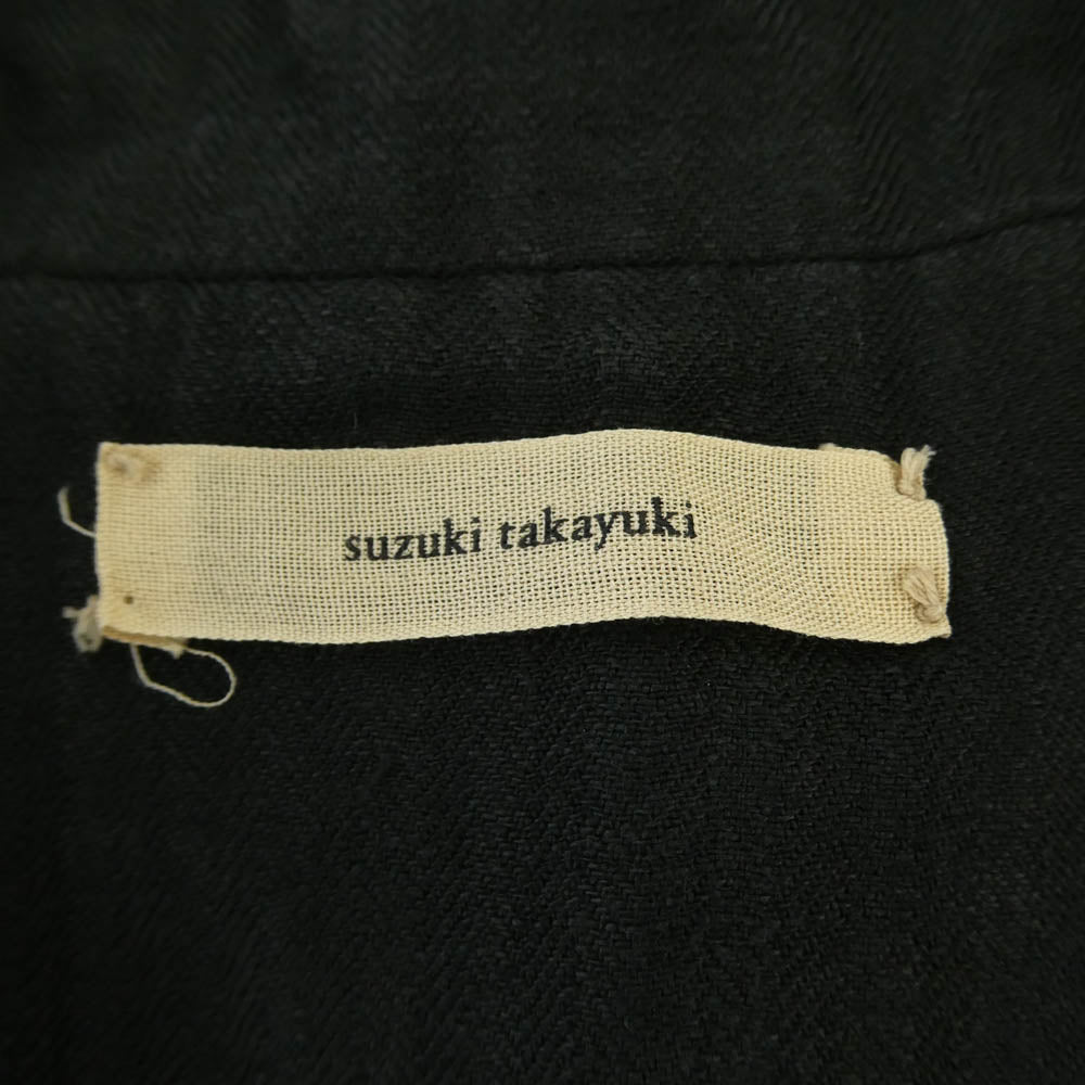 suzuki takayuki スズキタカユキ リネンヘリンボーン ワーク チェスターコート ブラック系 1【中古】
