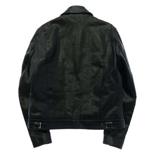 Lewis Leathers ルイスレザー 441T Cyclone サイクロン タイトフィット 茶芯 ベジタブルタンニン カウハイド スクエアパッチ ベージュテープ ライダース ジャケット ネイビー系 42【中古】