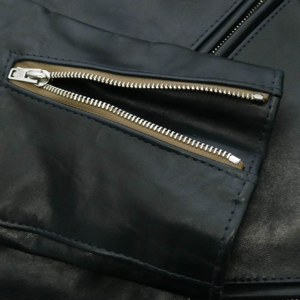 Lewis Leathers ルイスレザー 441T Cyclone サイクロン タイトフィット 茶芯 ベジタブルタンニン カウハイド スクエアパッチ ベージュテープ ライダース ジャケット ネイビー系 42【中古】