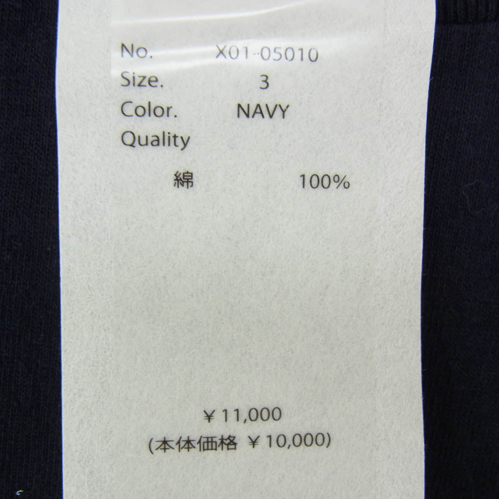COMOLI コモリ 23SS X01-05010 空紡天竺 ノースリーブ 半袖 Tシャツ ネイビー系 3【中古】
