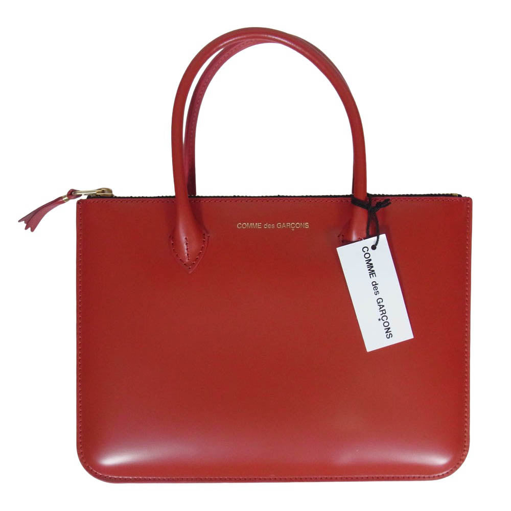 COMME des GARCONS コムデギャルソン 8Z-U510-051 POUCH HANDLES ハンドルズ ジップ ポーチ レザー ハンドバッグ レッド系【極上美品】【中古】
