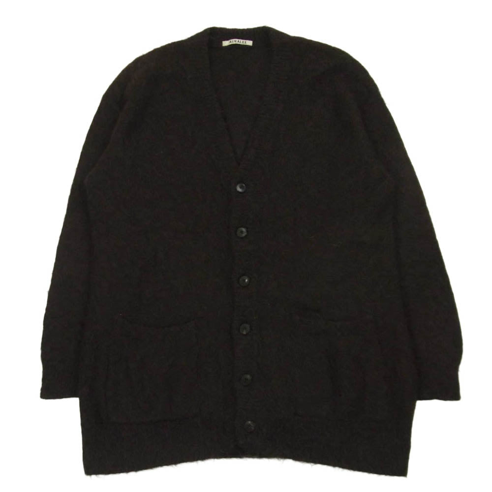 AURALEE オーラリー 22AW A22AC03KM BRUSHED SUPER KID MOHAIR KNIT LONG CARDIGAN モヘア ニット カーディガン ダークブラウン系 1【中古】