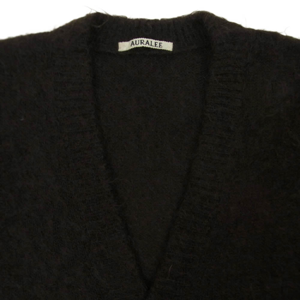 AURALEE オーラリー 22AW A22AC03KM BRUSHED SUPER KID MOHAIR KNIT LONG CARDIGAN モヘア ニット カーディガン ダークブラウン系 1【中古】