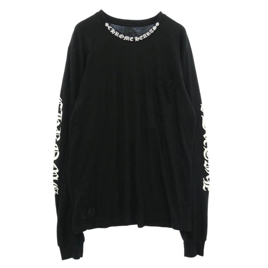 CHROME HEARTS クロムハーツ（原本無） CH LS NECK LOGO ネックロゴ アーム メッセージプリント 長袖 Tシャツ カットソー ブラック系 L【中古】
