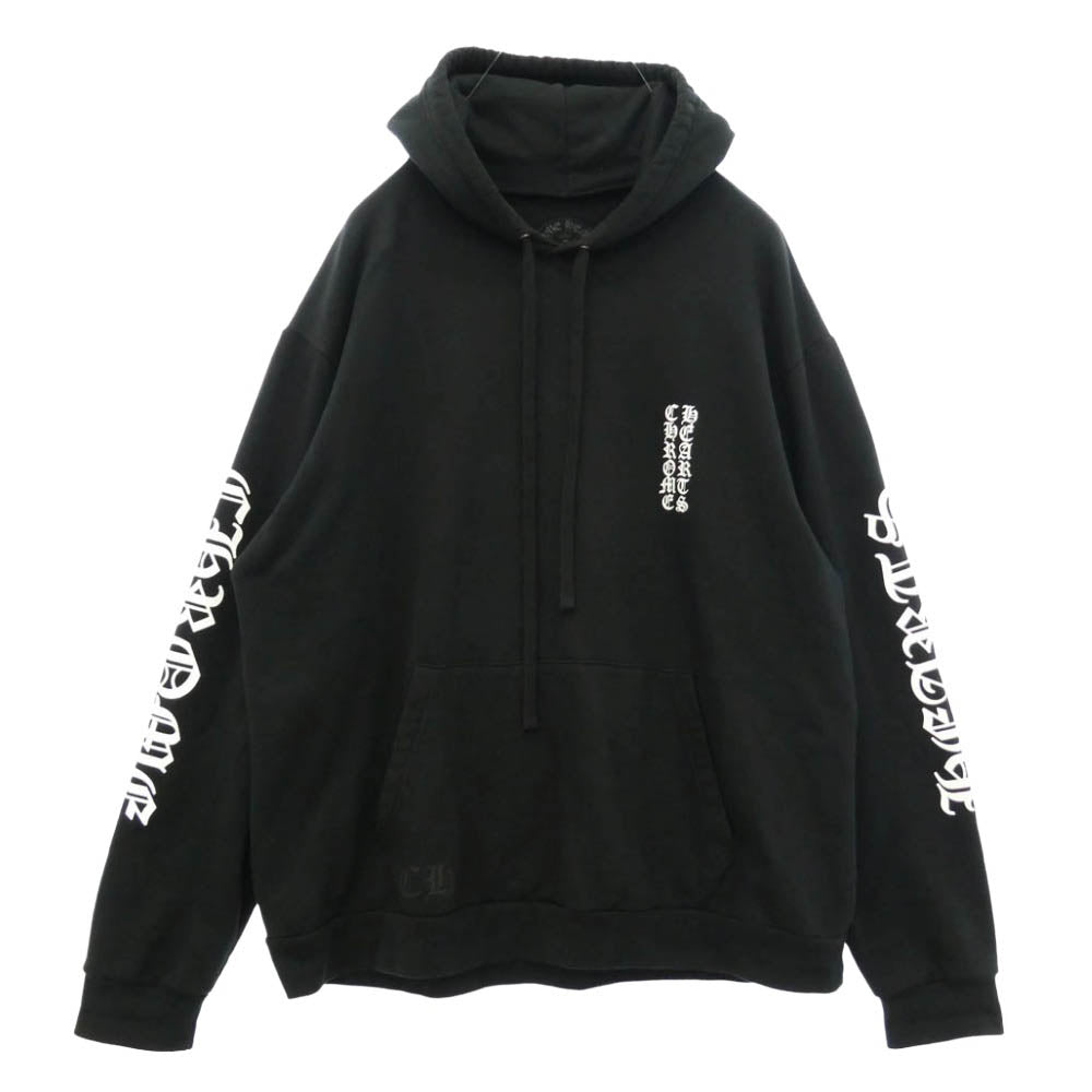 CHROME HEARTS クロムハーツ（原本無） VERTICAL LOGO HOODIE ヴァーティカルロゴ プルオーバー パーカー フーディ アームロゴ スウェットパーカー ブラック系 XL【中古】
